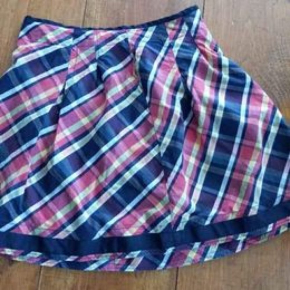 LL Bean Skirt Plaid Blue Size 12 Navy Blue Pink , Lined Cotton Pockets P…